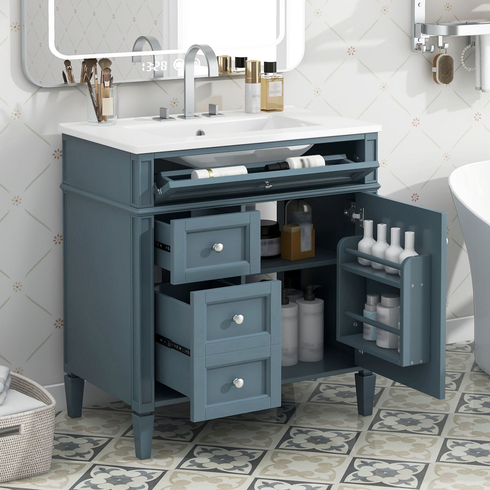 Modern Bathroom Vanity with Ceramic Sink & Drawer Storage – Minimalist Design
