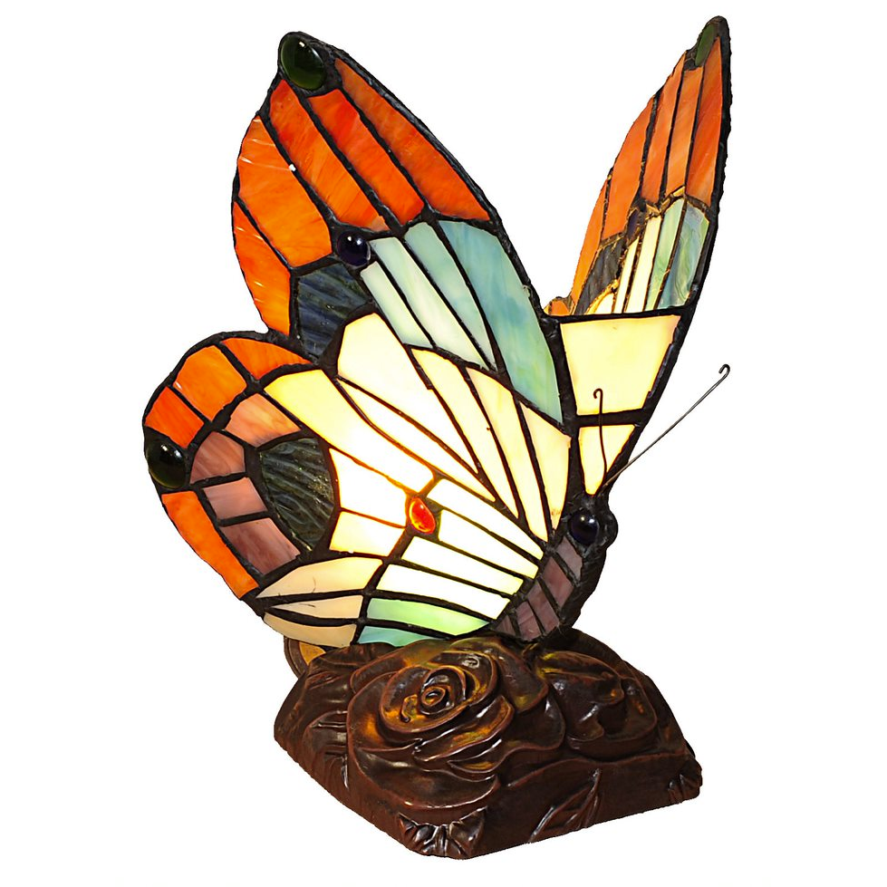 KACY 2 Tiffany-Style 1-Light Butterfly Accent Table Lamp – 10" Tall, Bronze Base
