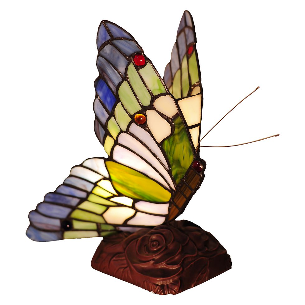 KACY 3 Tiffany-Style 1-Light Butterfly Accent Table Lamp – 10" Tall, Bronze Base