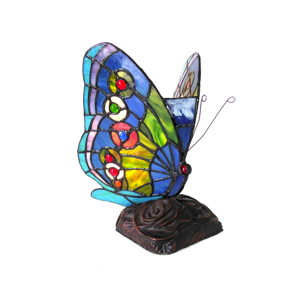 KACY 1 Tiffany-Style 1-Light Butterfly Accent Table Lamp – 10" Tall, Bronze Base