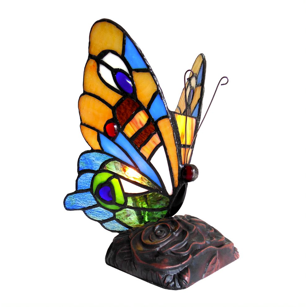 KACY 4 Tiffany-Style 1-Light Butterfly Accent Table Lamp – 9" Tall, Bronze Base