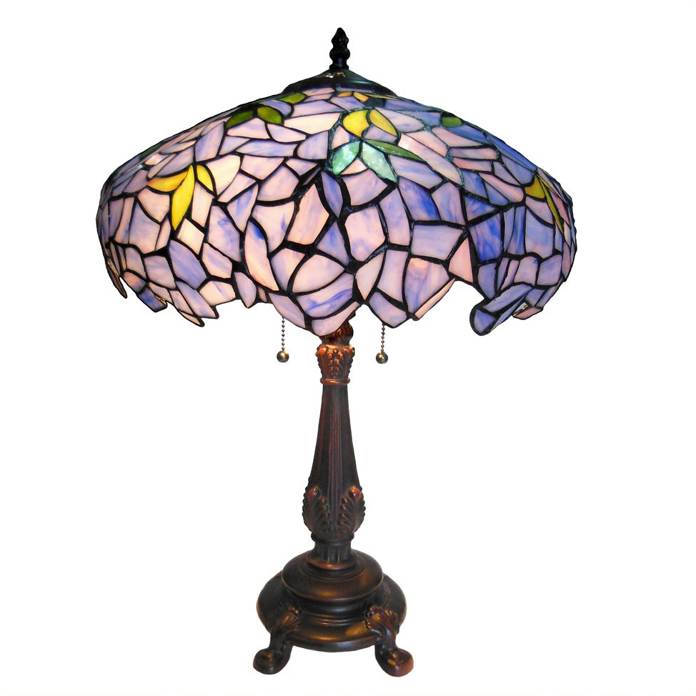 Tiffany-Style 2-Light Wisteria Table Lamp with 16" Stained Glass Shade – Decorative Accent Lighting