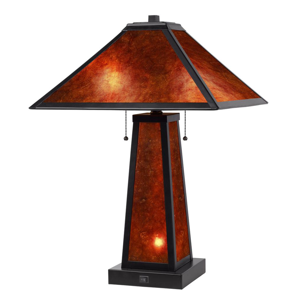 Nogales 60W x 2 Mission-Style Mica Table Lamp – Amber Shade with Metal Base