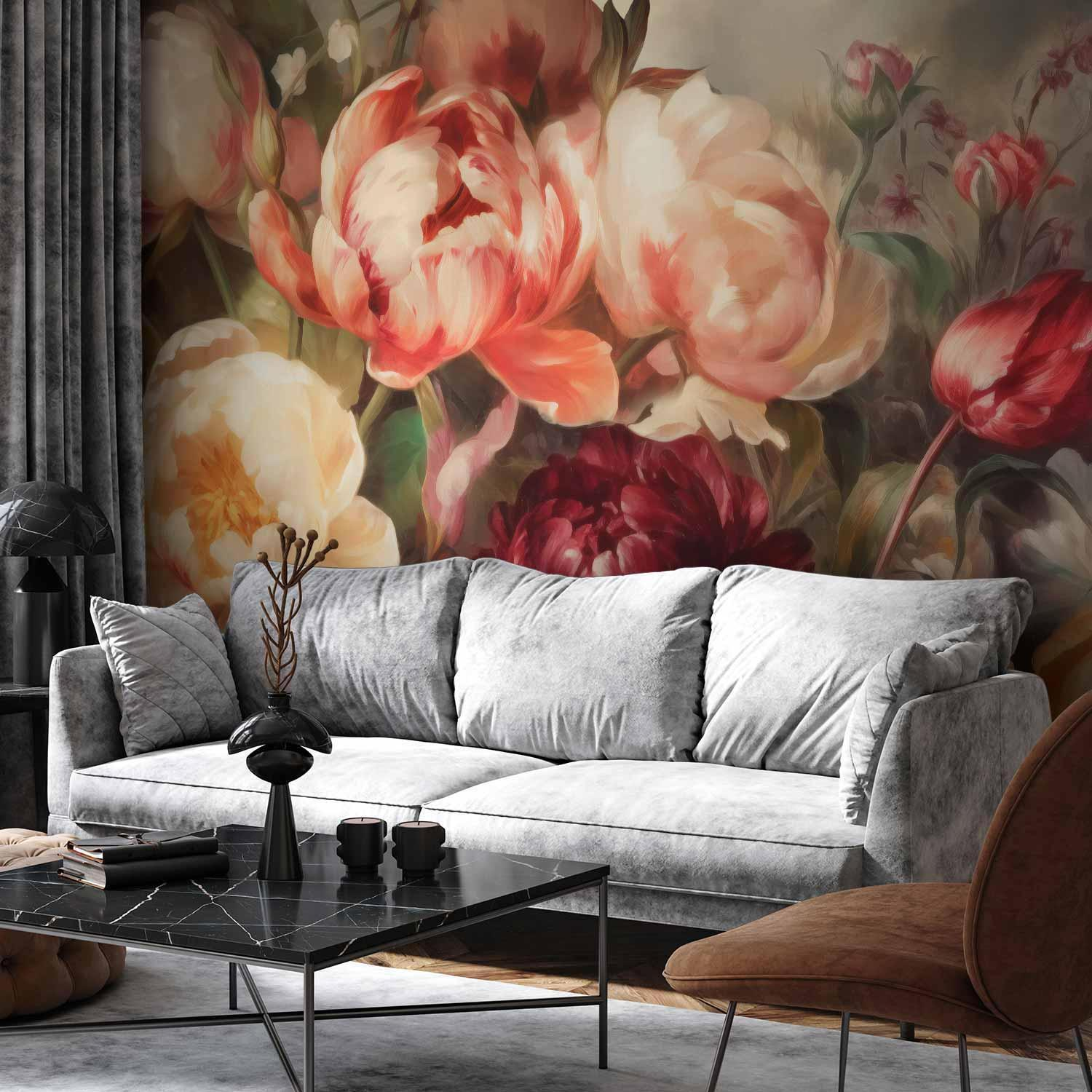 Charismatic Peonies Wall Mural Wallpaper – Expressive Floral Design with 3D Effect Illusion