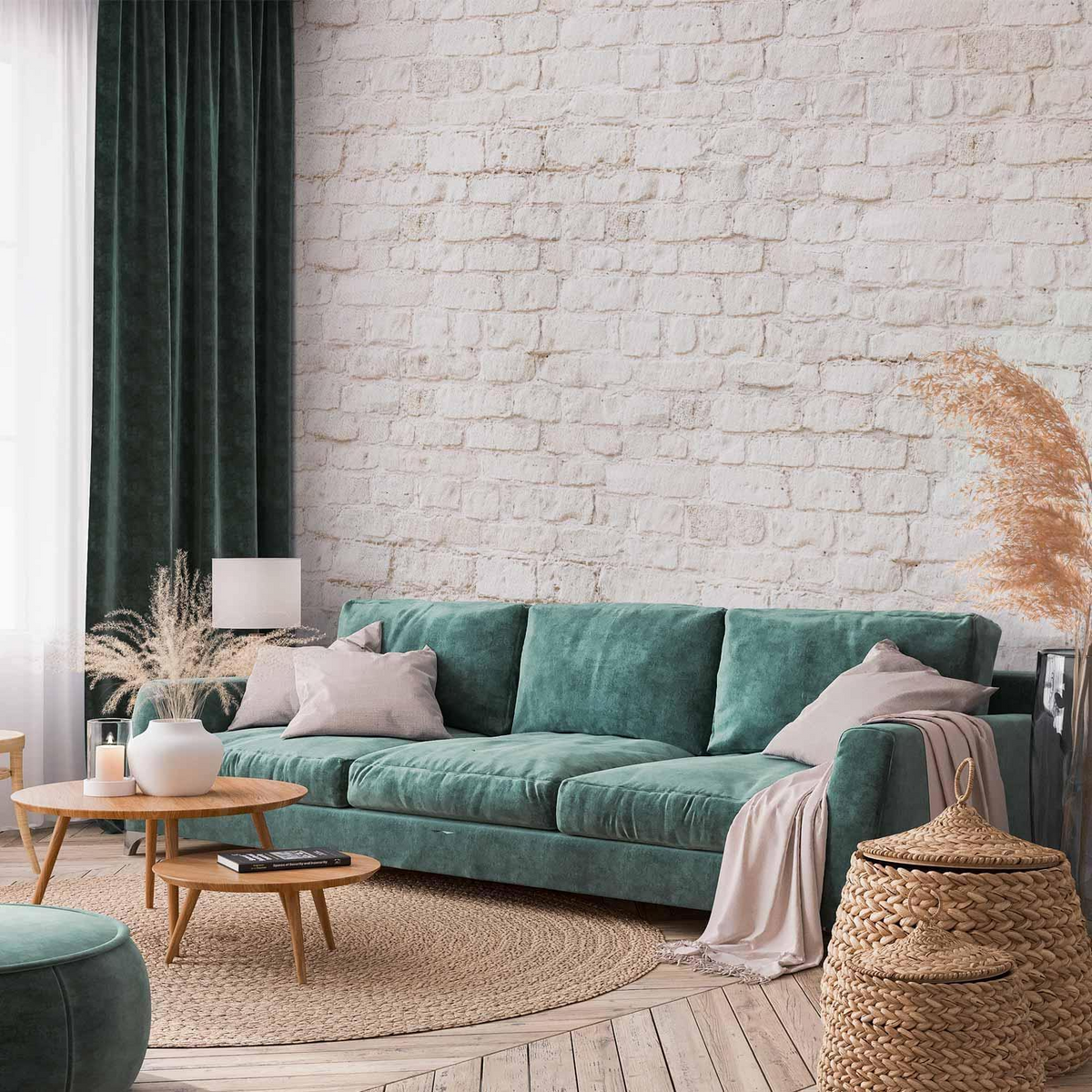 White Brick Wall Mural Wallpaper – Clean Surface Design with 3D Effect Illusion