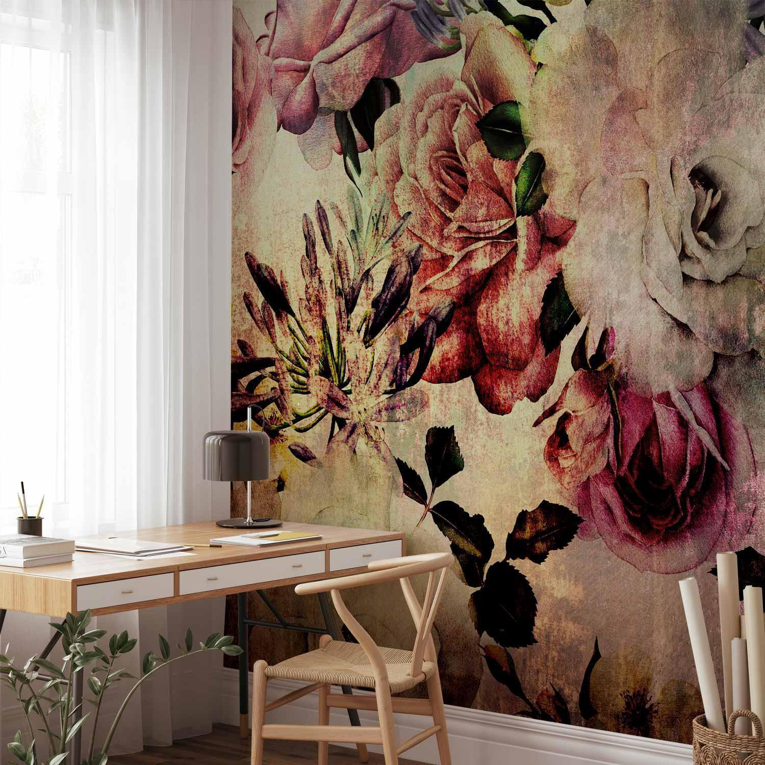 Nostalgia Flowers Wall Mural Wallpaper – Vintage Floral Composition with 3D Depth Effect