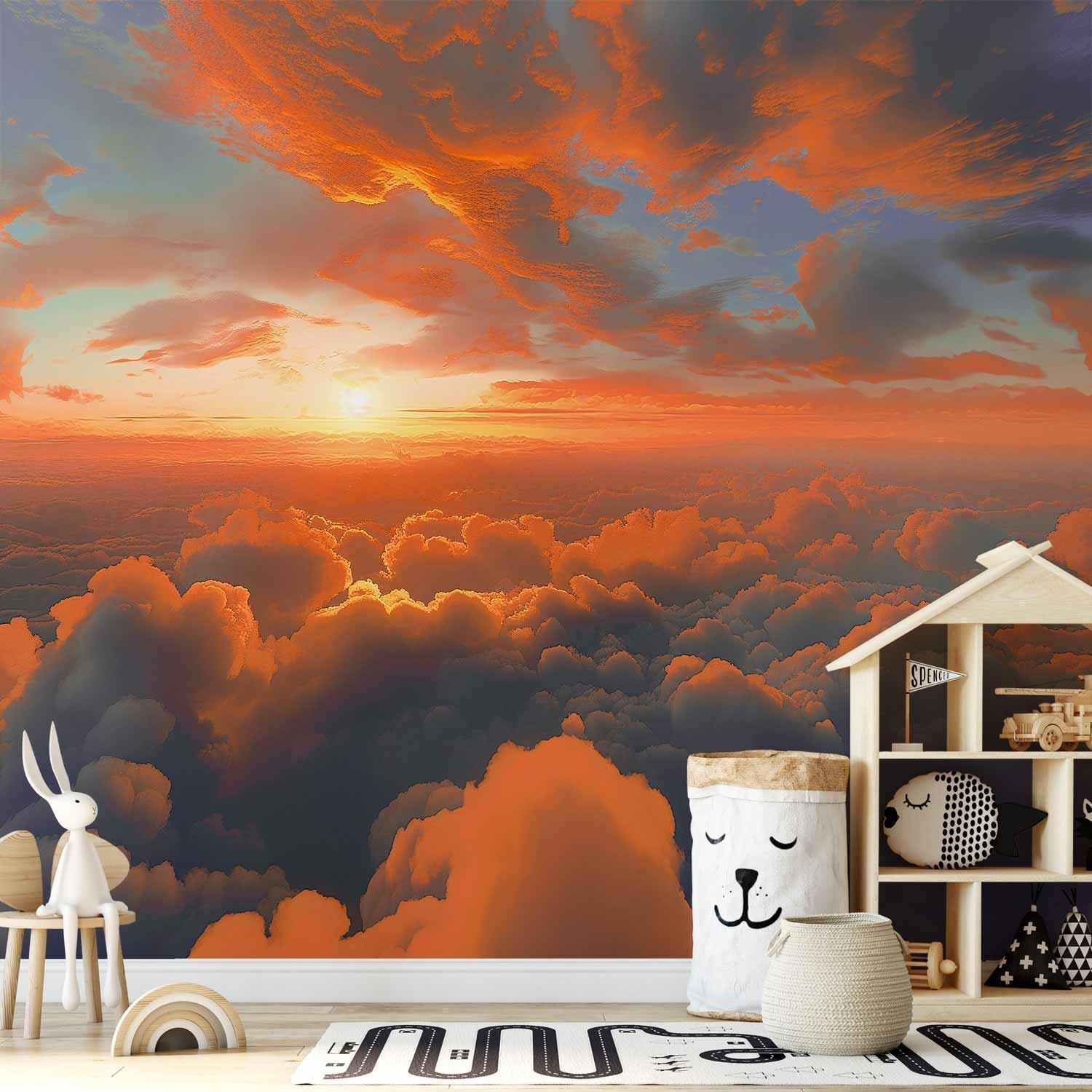 3D Effect Sky Wall Mural Wallpaper – Colorful Morning Clouds, High-Resolution UV Print