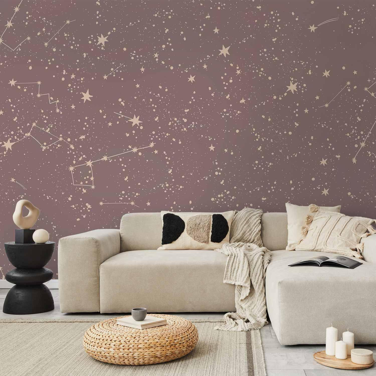 Pastel Night Sky Wall Mural Wallpaper – Artistic Constellations with Soft Depth Effect