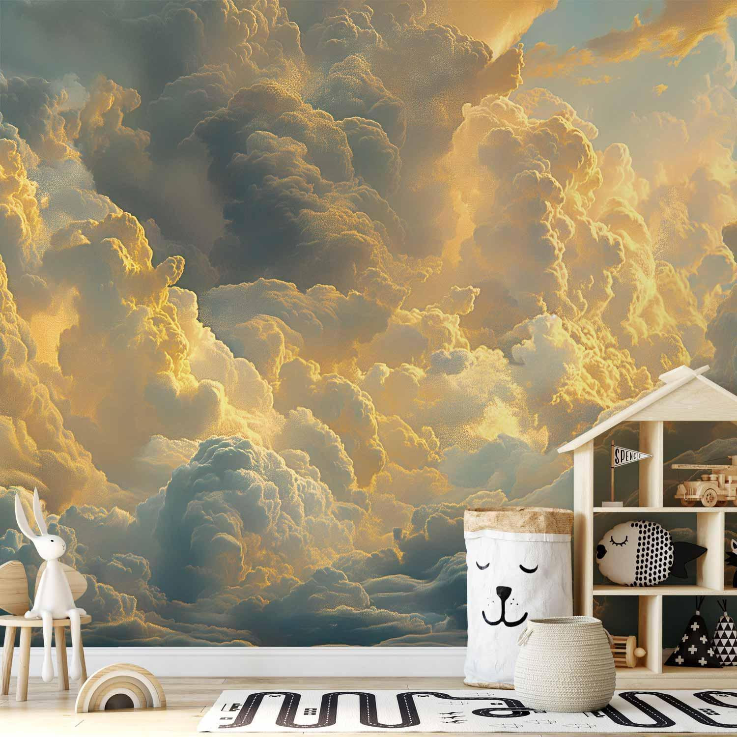 Evening Glow Cloudscape Wall Mural Wallpaper – Warm Sunset Sky with Soft 3D Depth