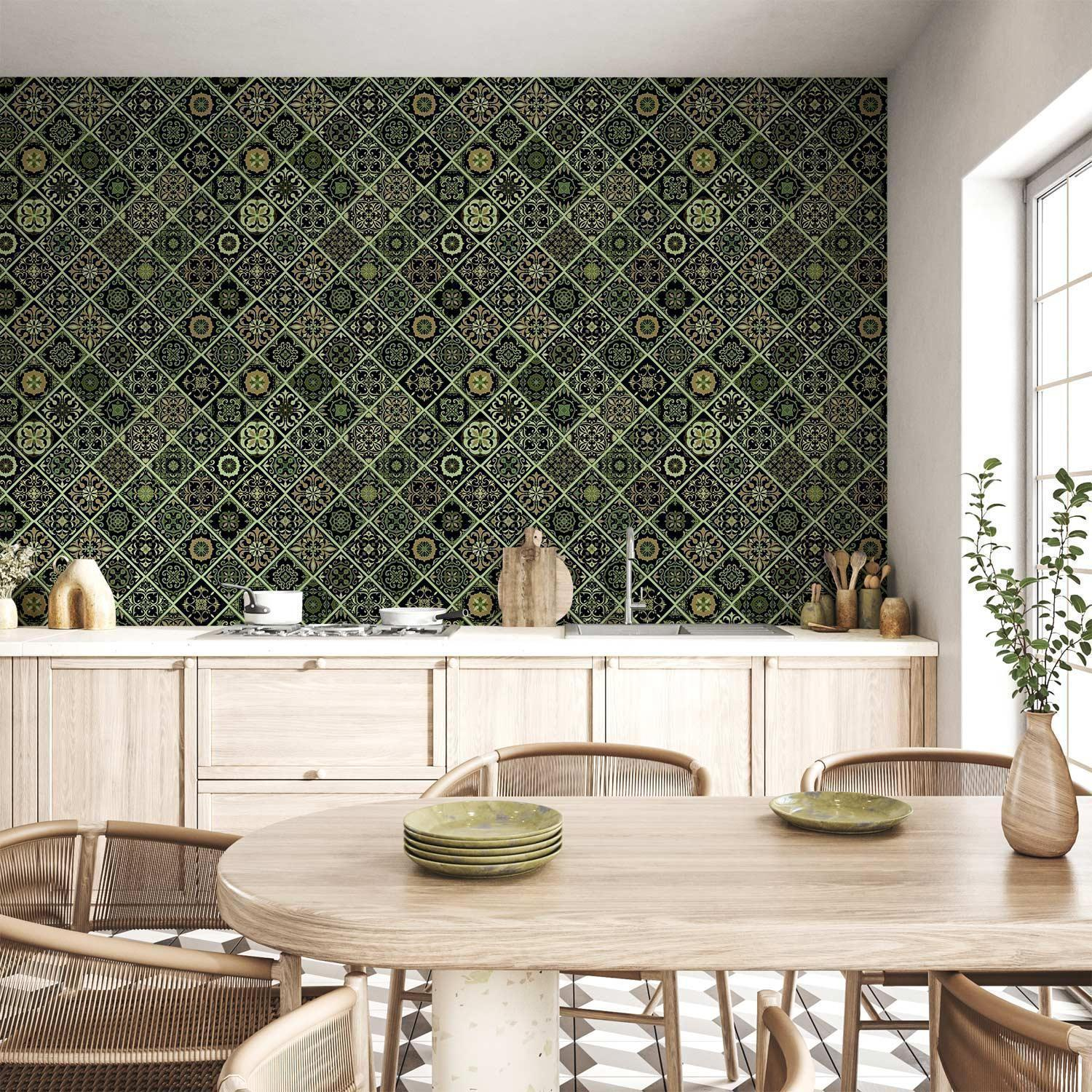 Premium Fade-Resistant Olive Mosaic Wallpaper