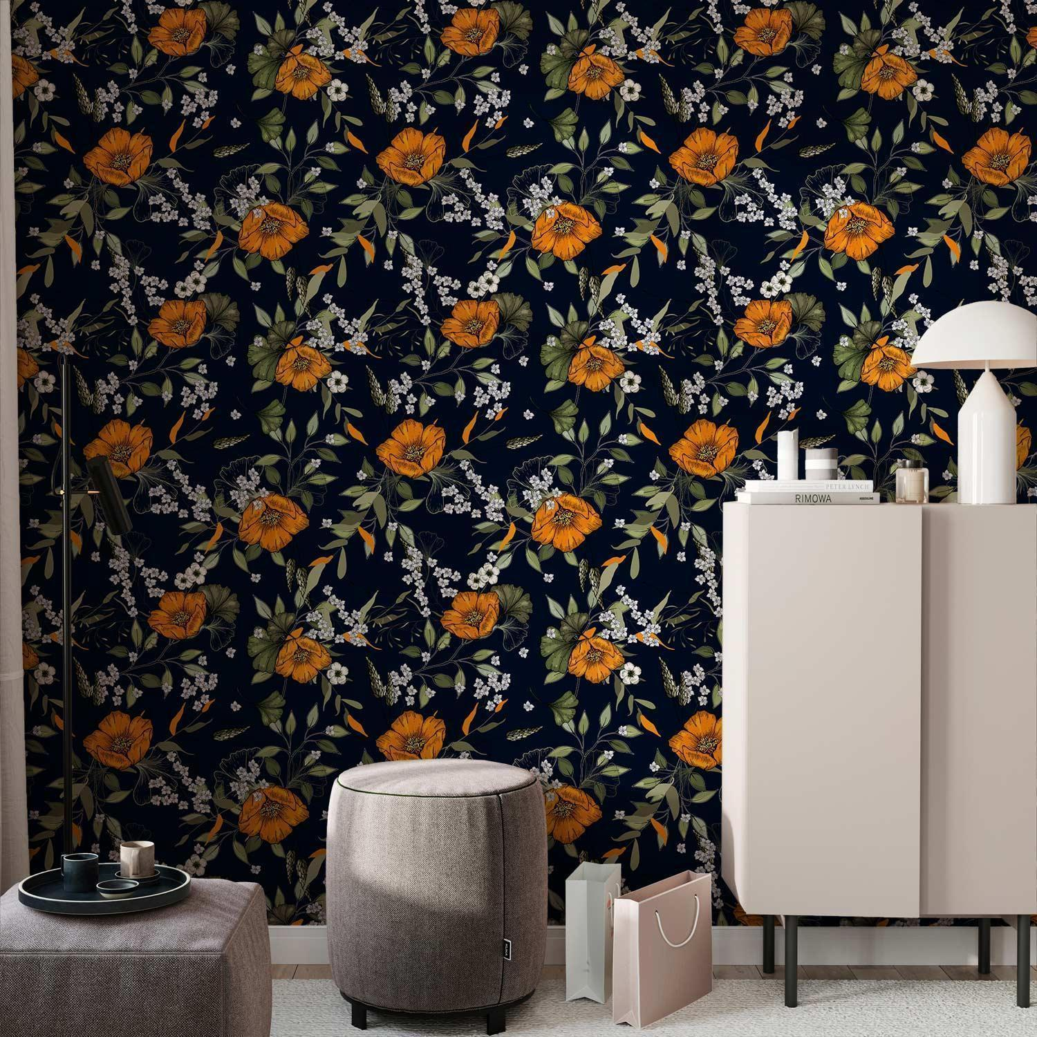 Premium Fade-Resistant Orange Bloom Wallpaper