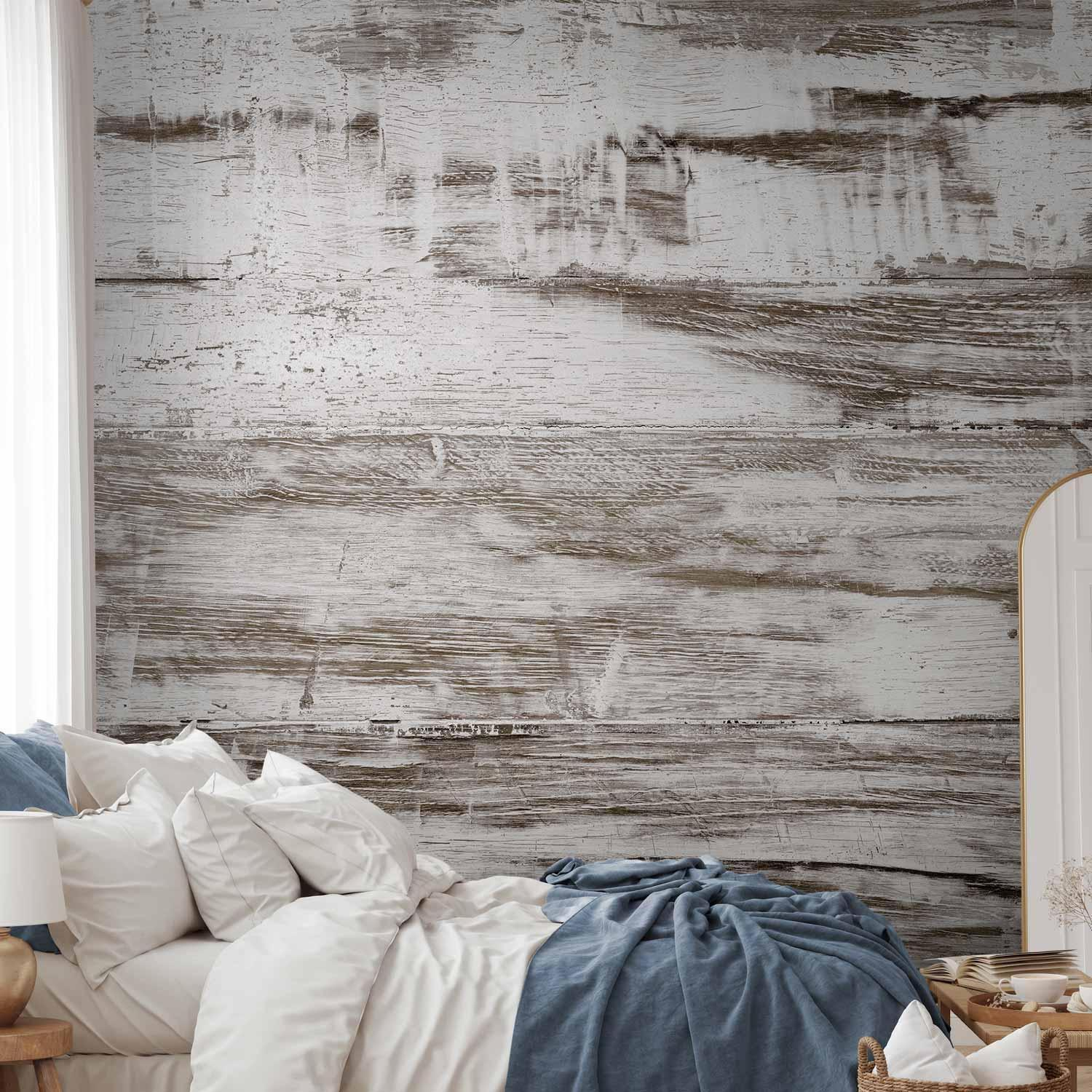 Shabby Chic Wood Wall Mural Wallpaper – Rustic Aged Wood Design with 3D Effect Illusion