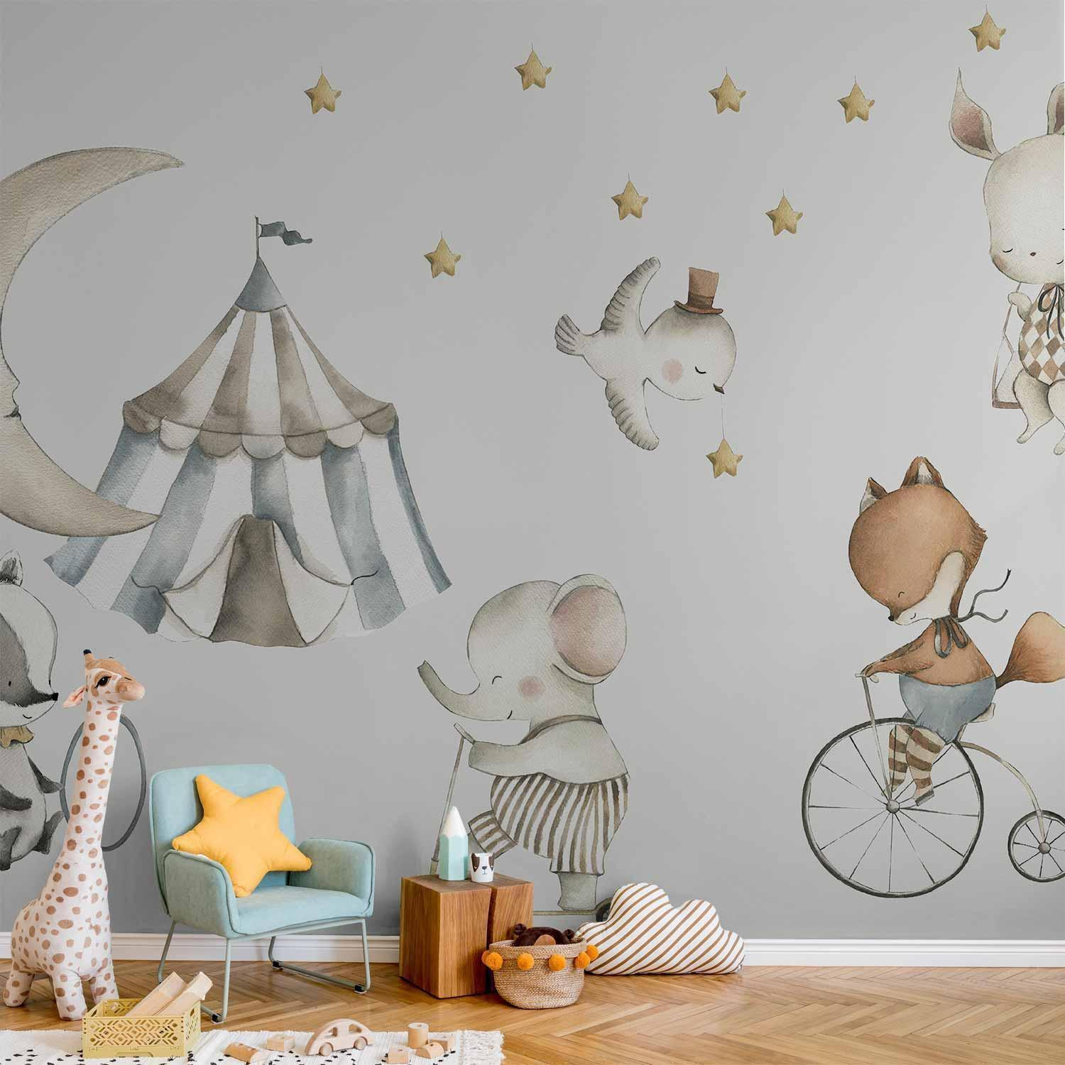 Animals for Children Wall Mural Wallpaper (Watercolour) – Playful Illustration with 3D Visual Depth