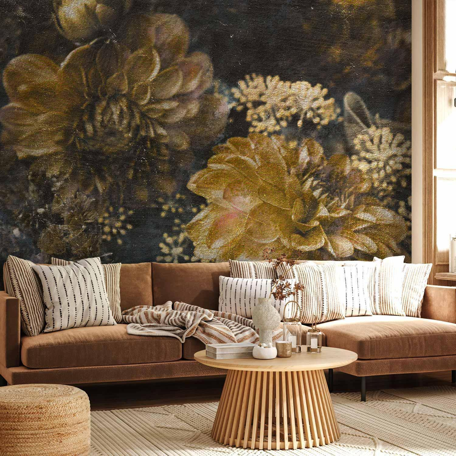 Retro Flowers Wall Mural Wallpaper – Second Variant with Dense Petal Composition and 3D Visual Depth