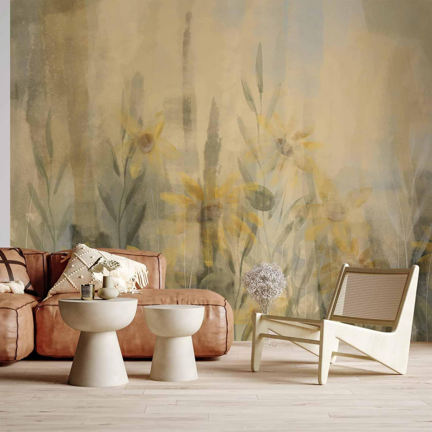 A Touch of Summer Wall Mural Wallpaper – Meadow Floral Scene with 3D Spatial Depth
