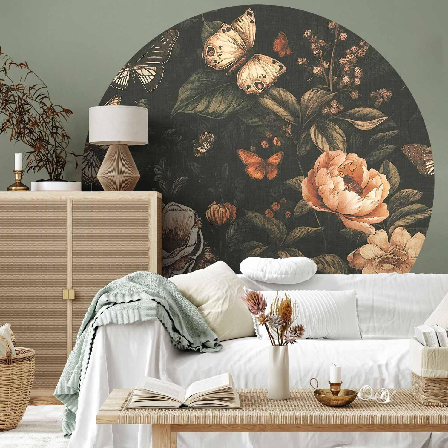 Rustic Garden Round Wall Mural – Nature-Inspired Design in Circular Format