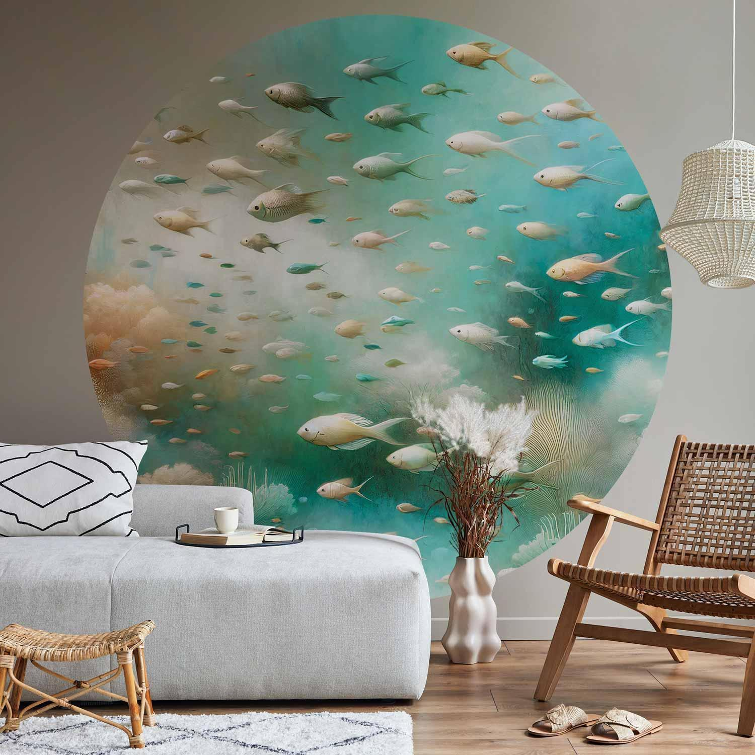 Ocean-Inspired Round Wall Mural – Oceanic Beauty Design in Circular Format