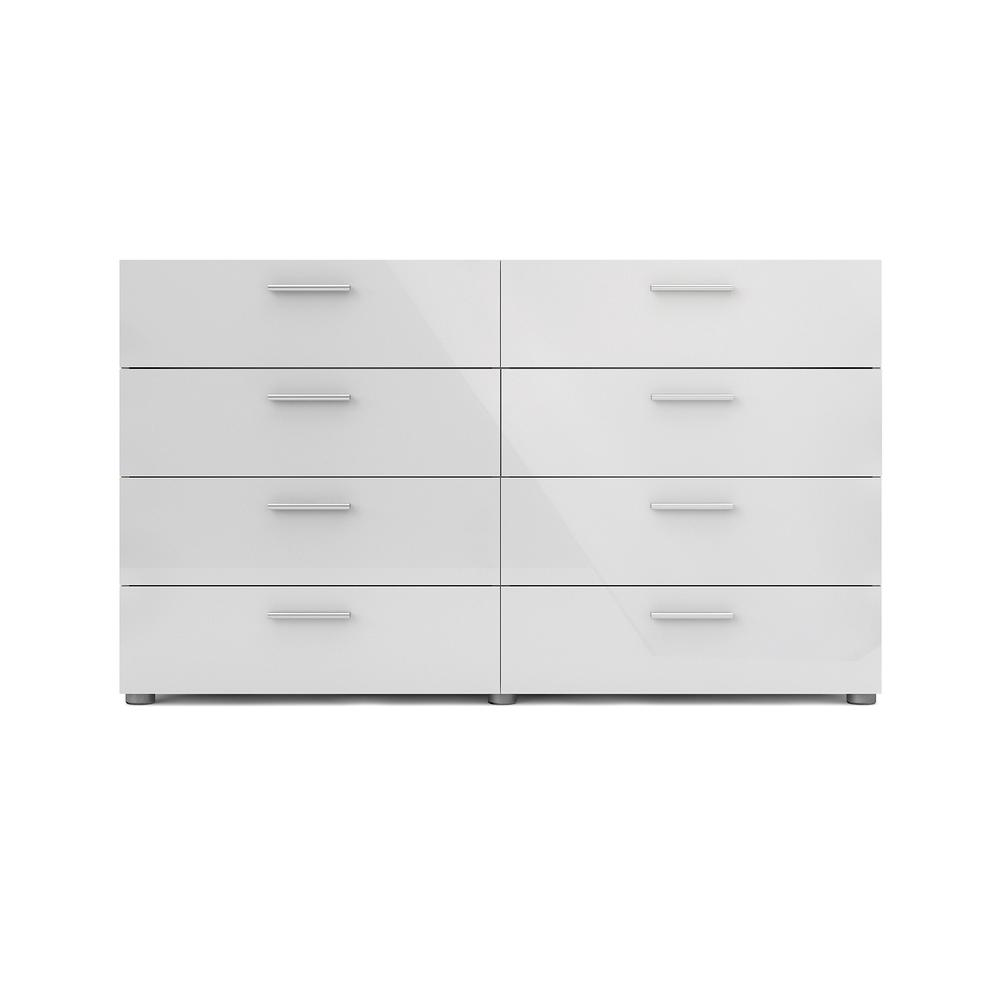 Austin 8-Drawer Double Dresser in Oak and White High-Gloss Finish