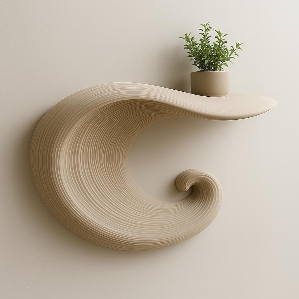 Wave-Inspired 3D Printed Wall Shelf – Sculptural Floating Decor