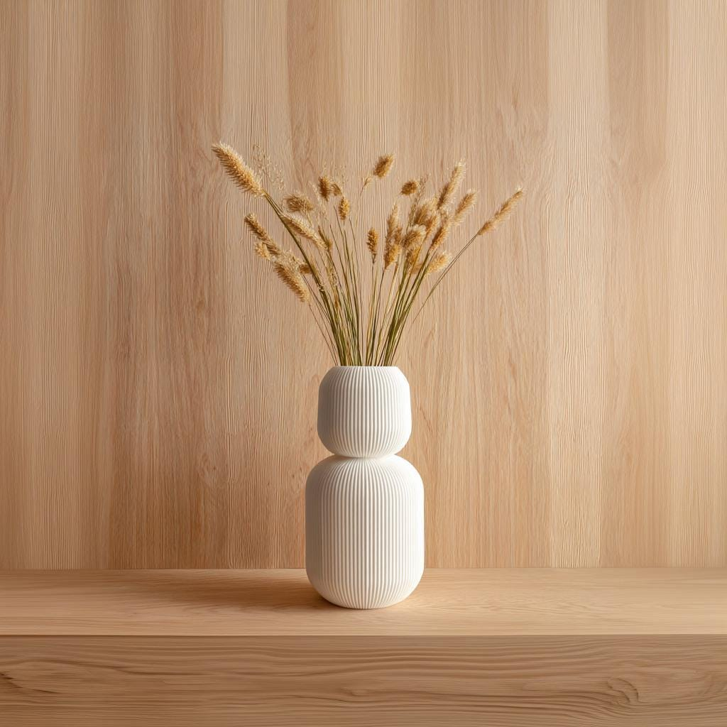 Geometric 3D Printed Ribbed Vase – Modern Stacked Planter for Minimalist Home Decor