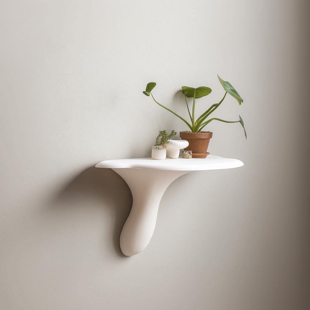 3D Printed Mushroom Wall Shelf – Minimalist Artist’s Conk Floating Shelf Decor
