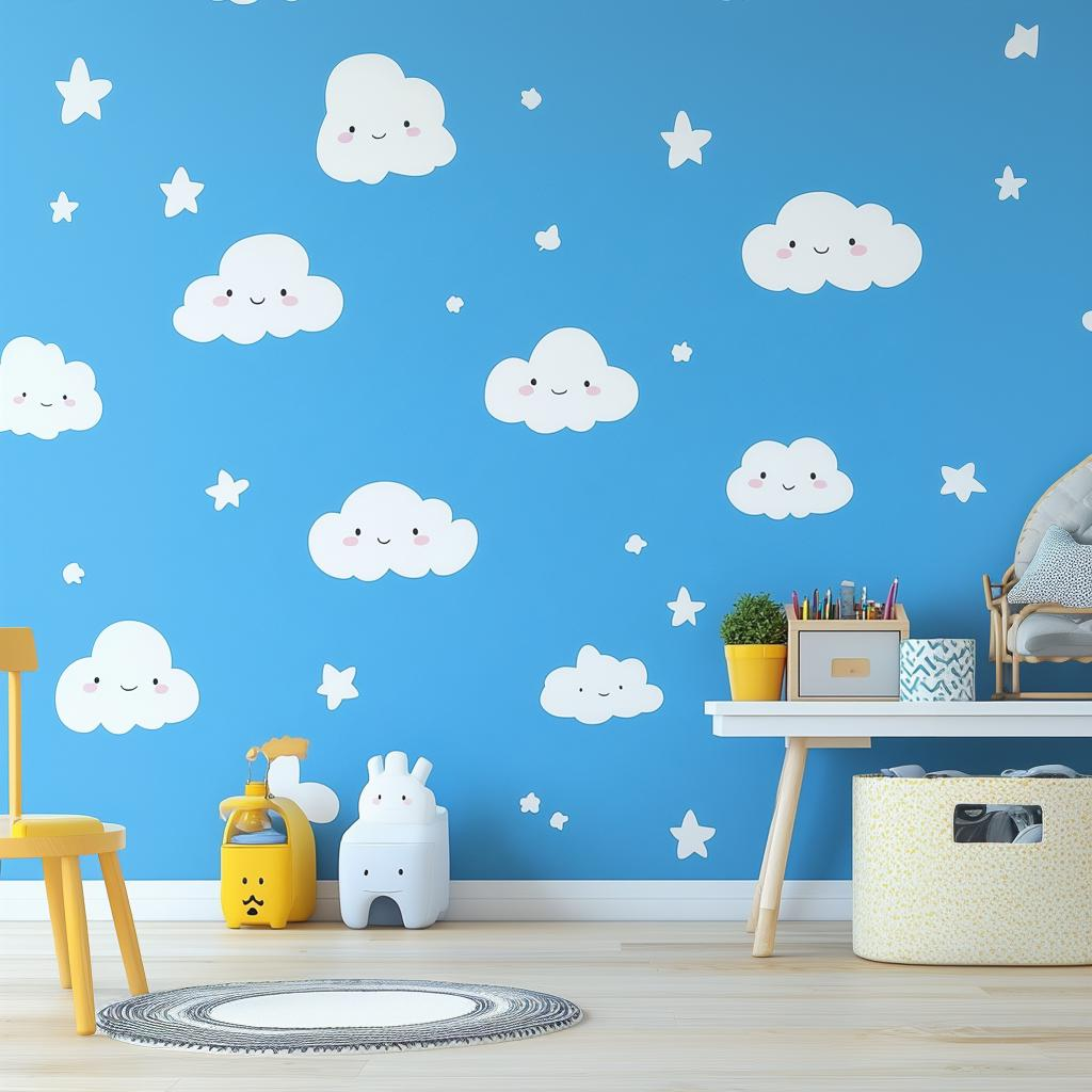 Cloud and Star Wall Decals – Peel and Stick Nursery Wall Art for Kids’ Rooms