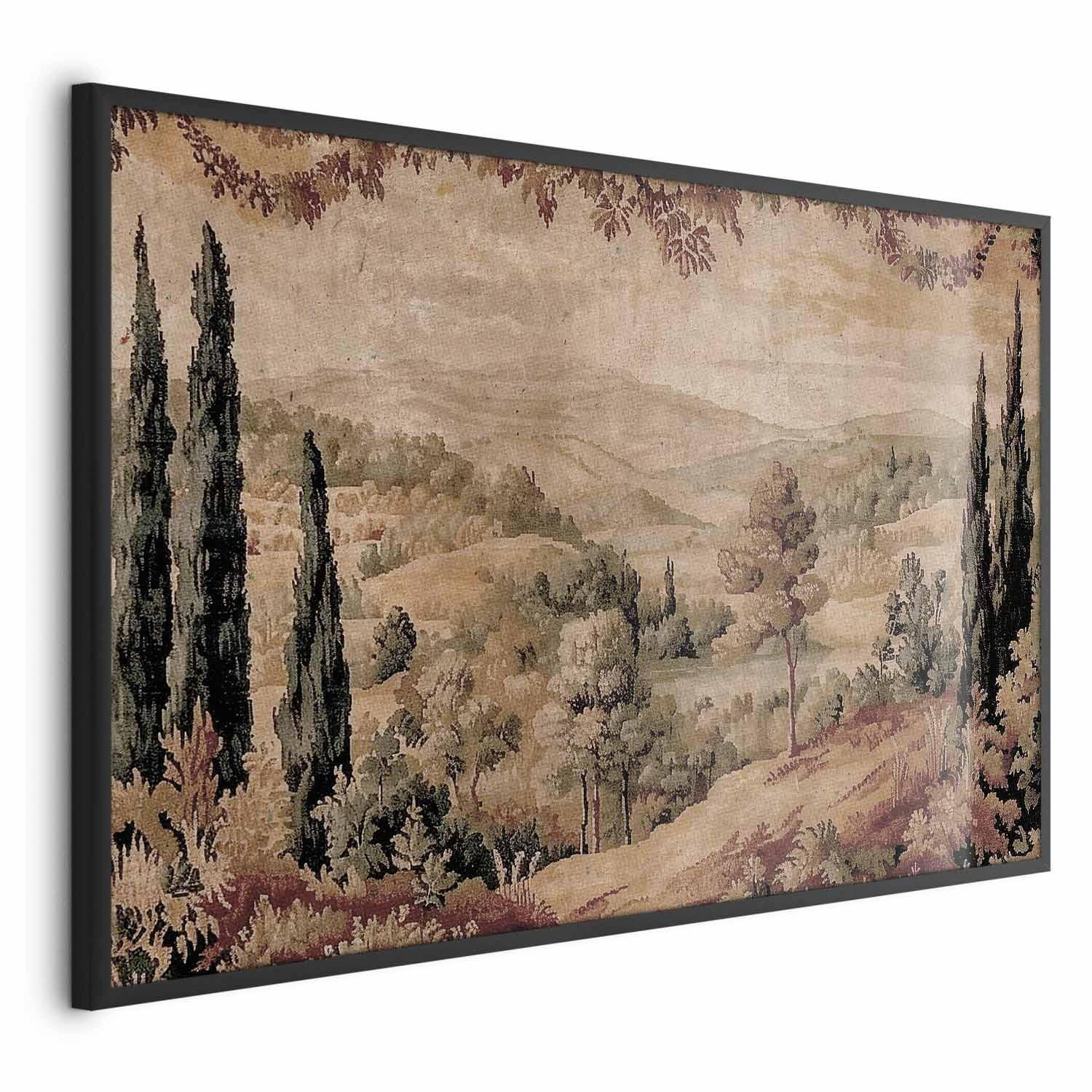 Poster - Mediterranean Landscape - Old Tapestry with a Hill and Lake