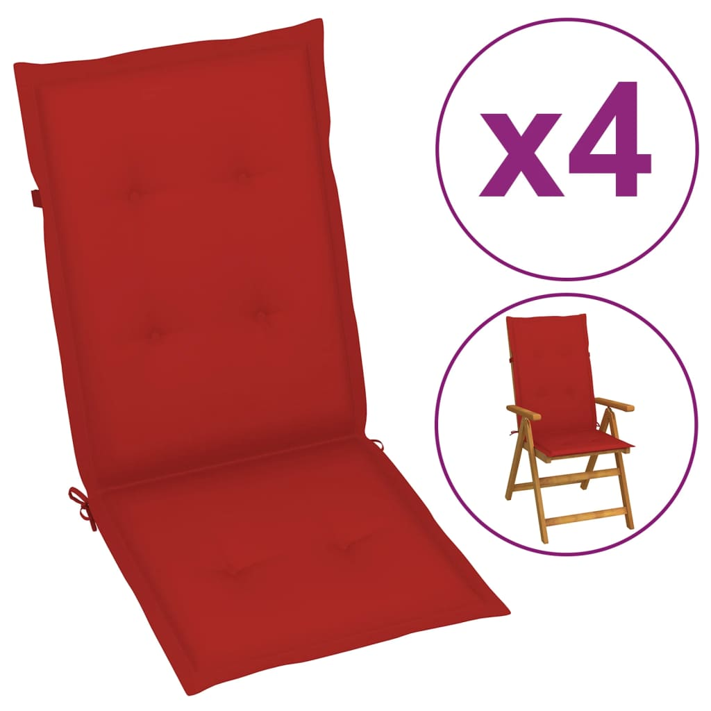 vidaXL Highback Chair Cushion Set of 4 Red 100% Polyester