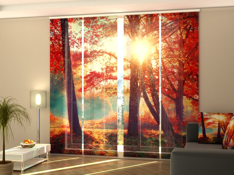 Red Autumn Forest Sun Panel Curtain Set – 4 Decorative Panels