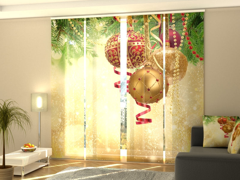 Golden Christmas Glow Panel Curtain Set – 4 Decorative Panels