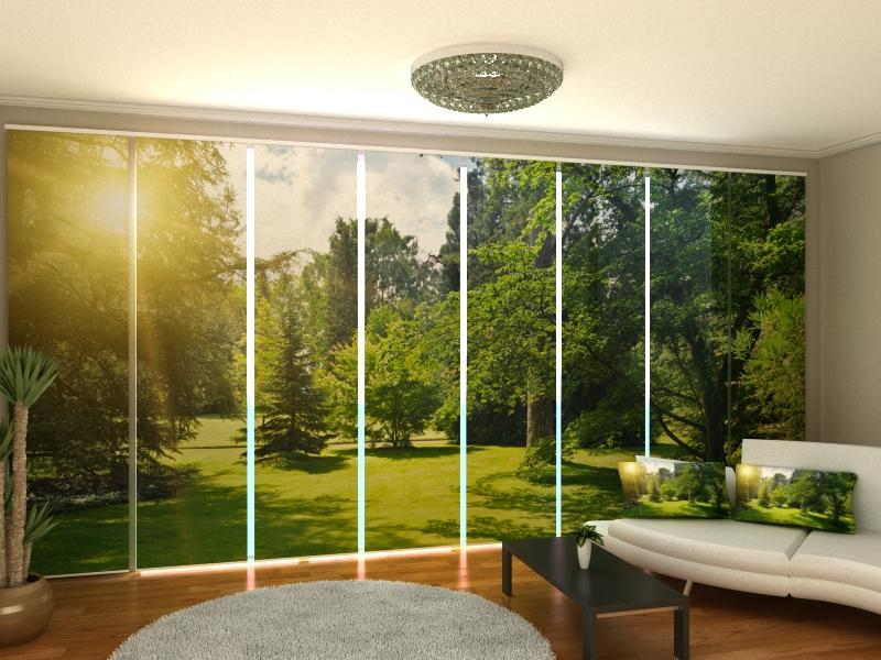 Modern Morning in the Park panel curtain Set with HD Scenic Print