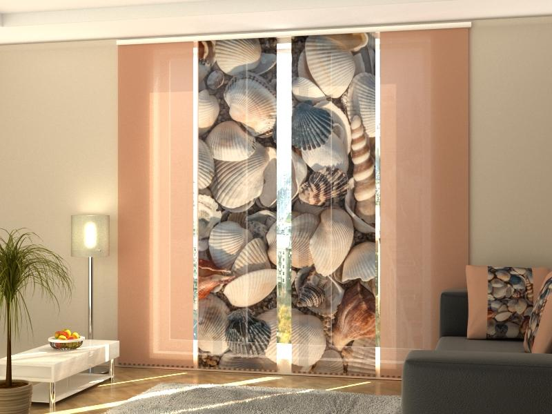 Elevated Seashell panel curtain Set with Coastal Photographic Design
