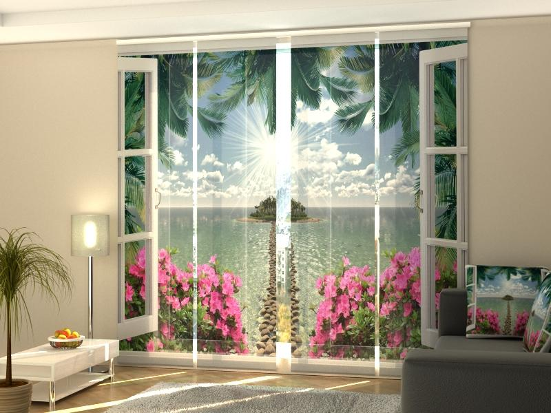 Modern Open Window panel curtain Set with Scenic Decorative Print