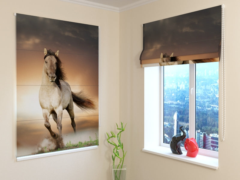 Durable Horse Silhouette roman shades for Rustic and Elegant Interiors