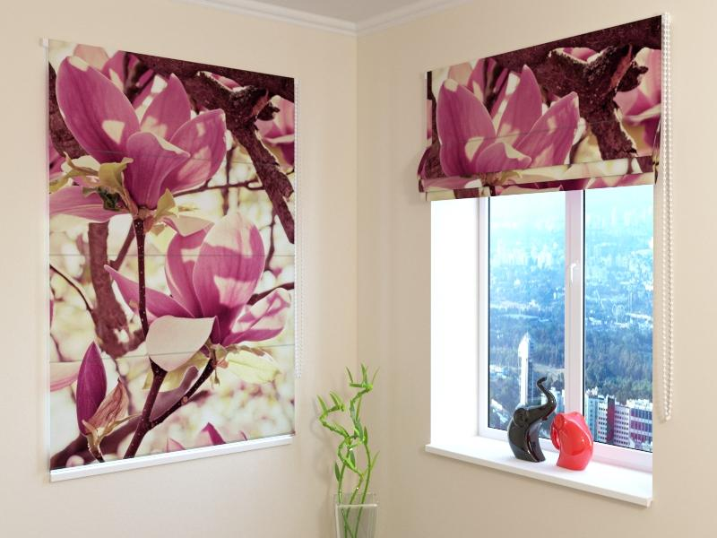 Premium Pink Magnolia roman shades for Soft Elegant Interiors