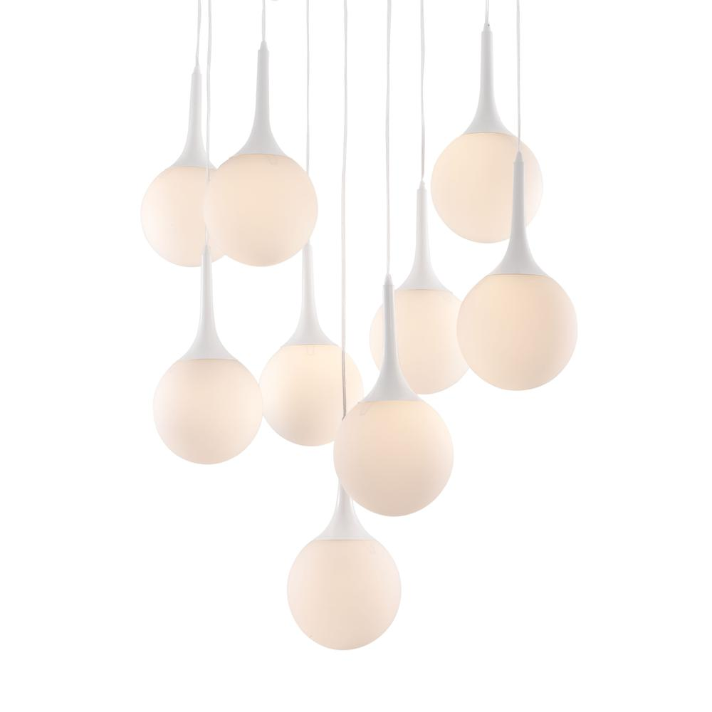 Epsilon White Ceiling Lamp with Nine Frosted Glass Orbs – Modern Decorative Pendant Lighting