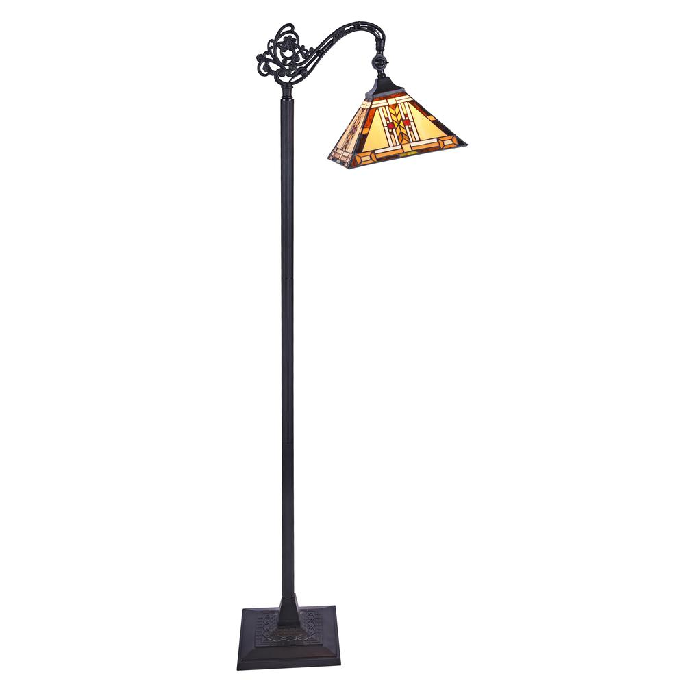 GODE Tiffany-Style 1-Light Mission Reading Floor Lamp – Handcrafted Stained Glass 11" Shade