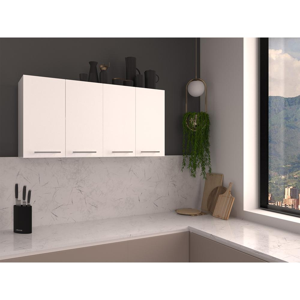 Oceana 120 Wall-Mounted Kitchen Cabinet in White | 4-Door Storage Cabinet with Dish & Glass Racks