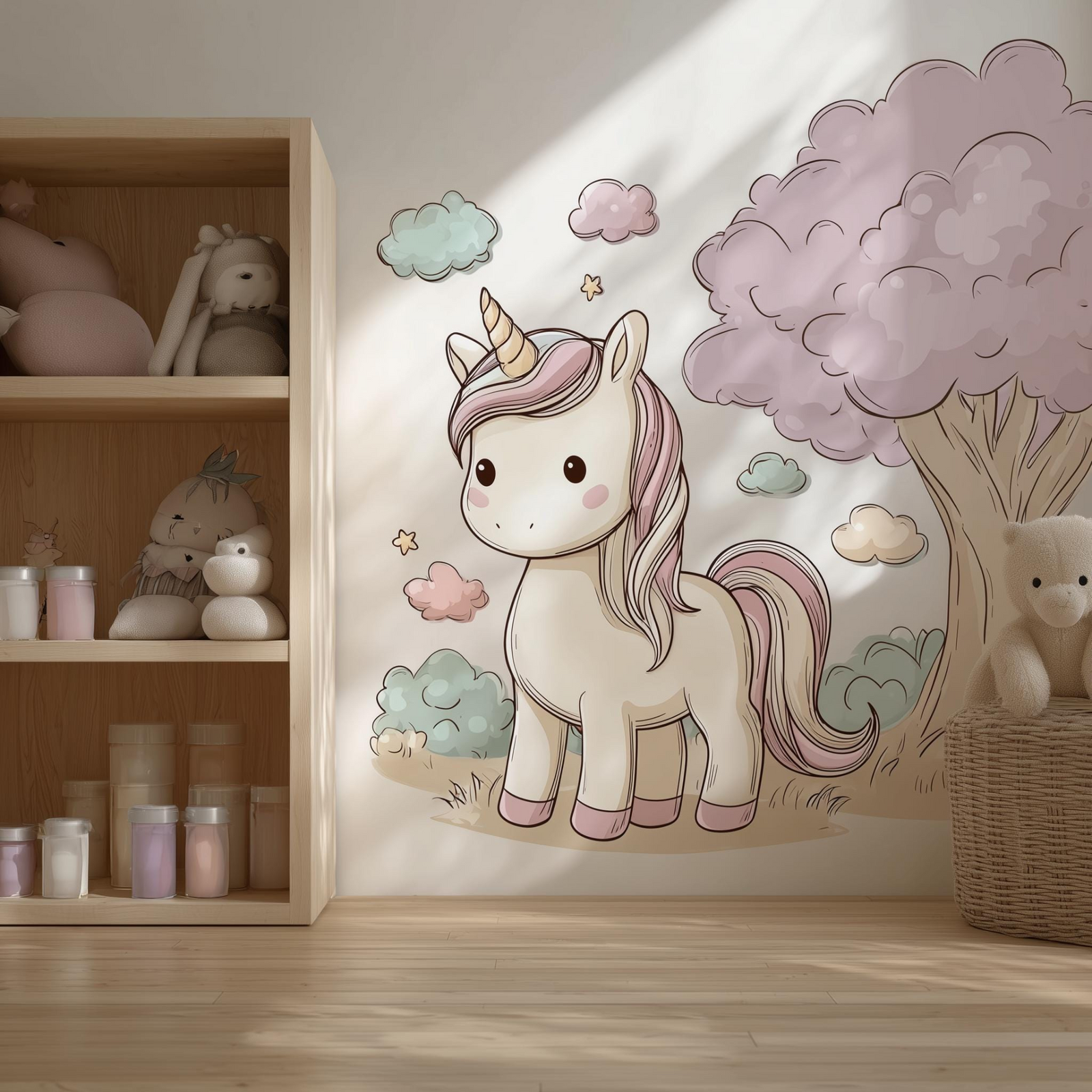 Cute Unicorn Wall Decal – Pastel Cartoon Vinyl Sticker for Girls’ Nursery or Bedroom