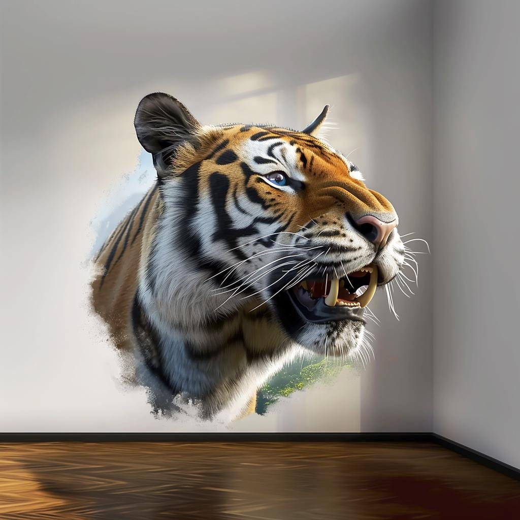 Photorealistic Tiger Wall Decal – Ultra-Realistic Jungle Cat Vinyl Art for Bold, Nature-Inspired Interiors