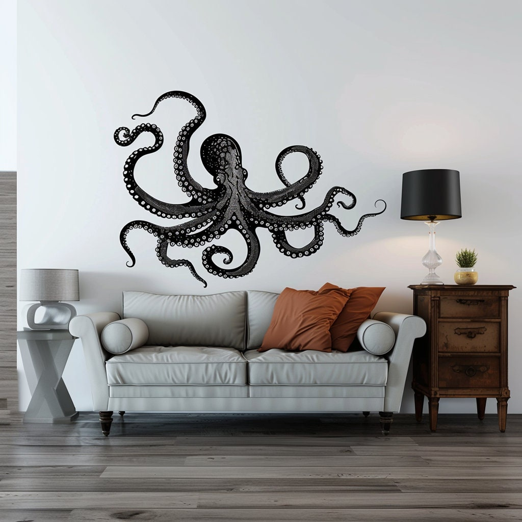 Peel and Stick Wall Decal – Giant Octopus Vinyl Wall Art for Nautical Decor