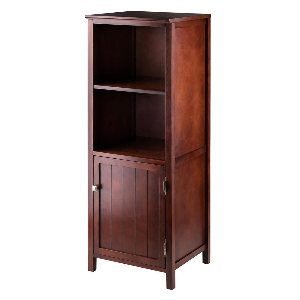 Brooke Jelly Cupboard with Door & Open Shelves – Walnut Farmhouse Storage Cabinet