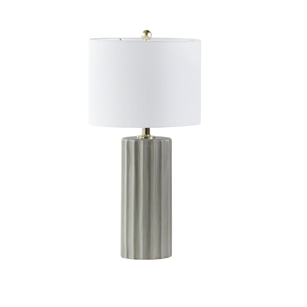 Martha Stewart Glendale Ribbed Ceramic Table Lamp – Grey with White Linen Shade