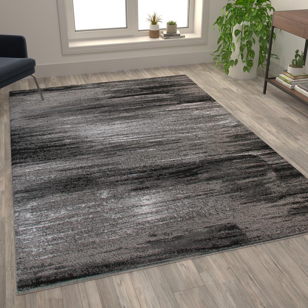 8' x 10' Gray Scraped Design Area Rug - Olefin Rug with Jute Backing