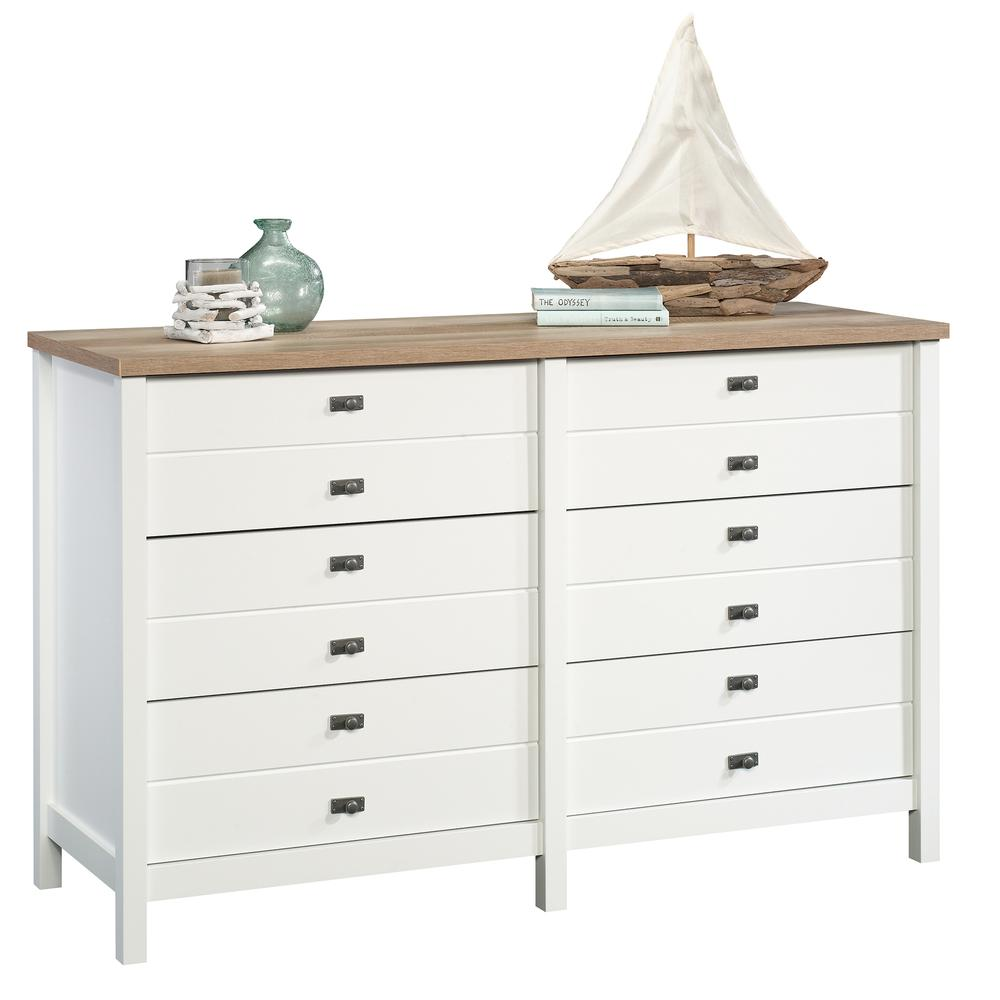 Cottage Road 6-Drawer Dresser, Soft White with Lintel Oak Accent