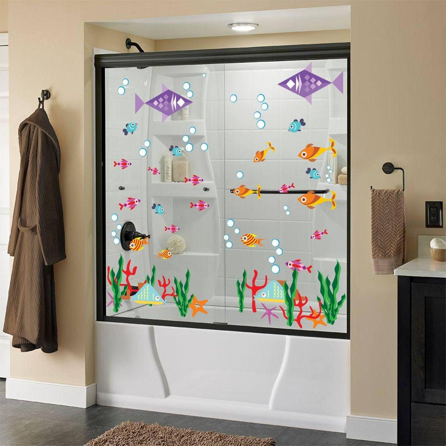 Whimsical Wonderland Bathroom Vinyl Decals: Fun and Quirky Shower Door Art