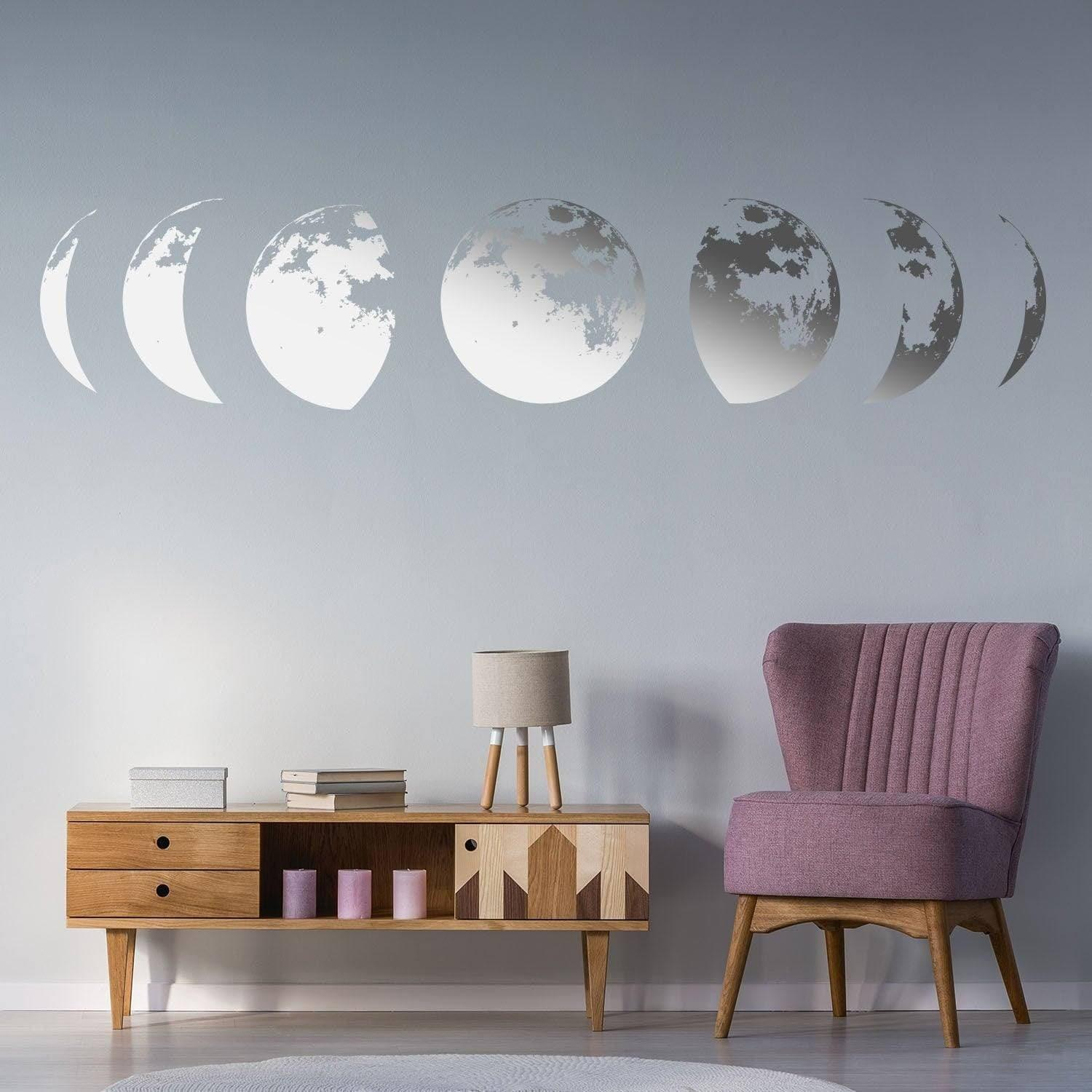 Moon Phases Wall Decal – Lunar Vinyl Peel and Stick Mural for Modern Interior Decor