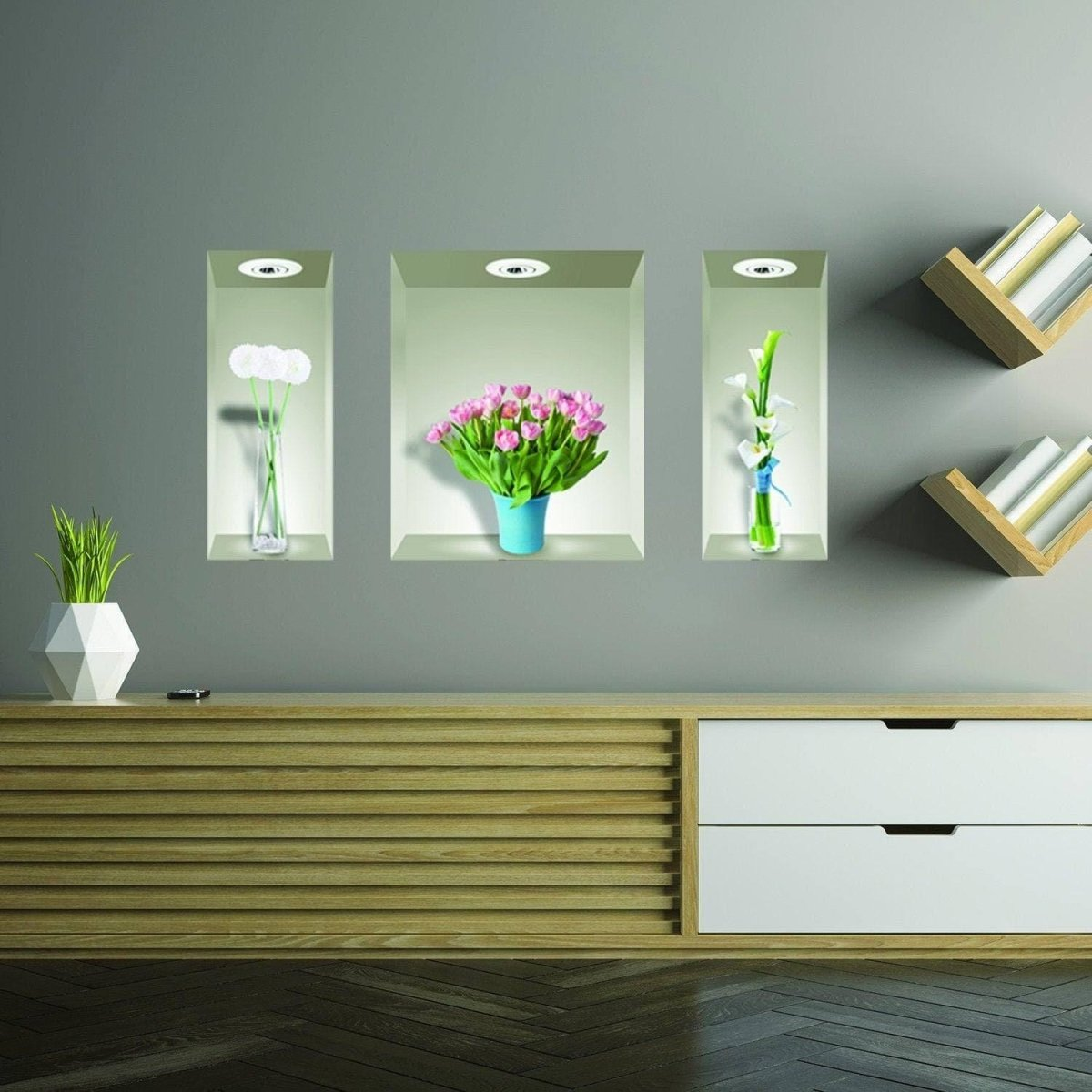 Floral Elegance 3D Wall Decals – European Vinyl Peel & Stick Flower Vase Stickers for Bedroom & Living Room