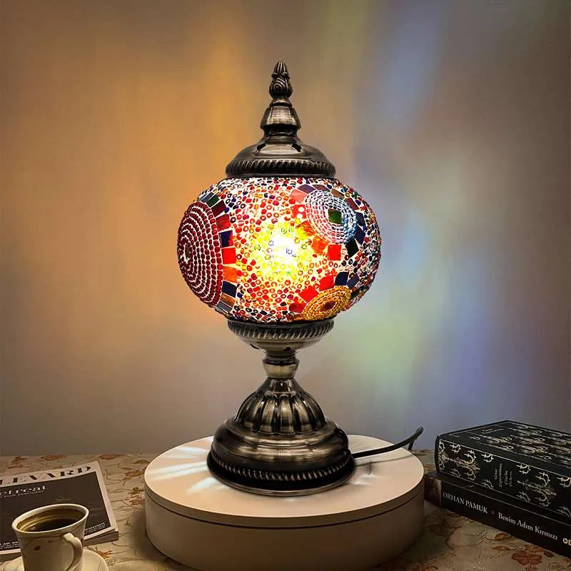 Mosaic Glass Table Lamp – Handcrafted Globe Shade with Multicolor Stained Glass