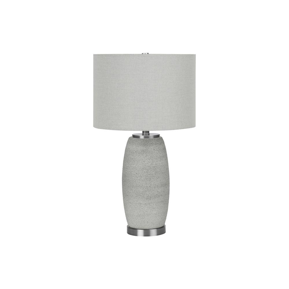 25"H Modern Table Lamp – Grey Ceramic Base with Grey Linen Shade
